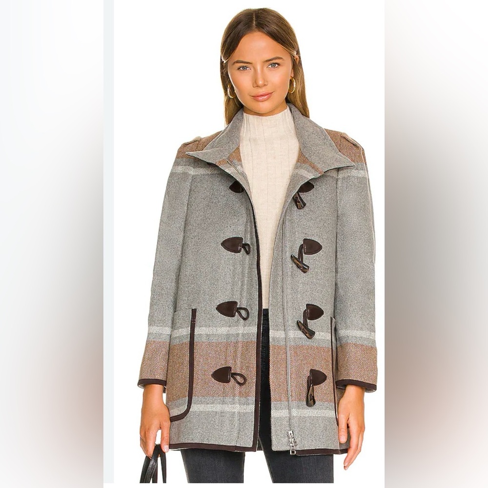 Veronica Beard Gray And Brown Toggle Button Coat - image 1